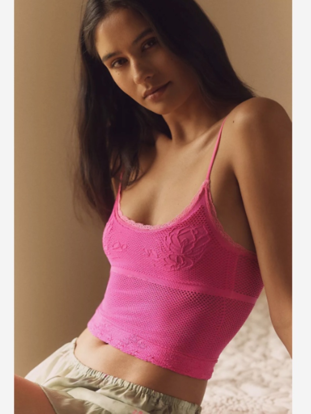 95% nylon, 5% elastane Sheer paneling Crochet details Pullover styling